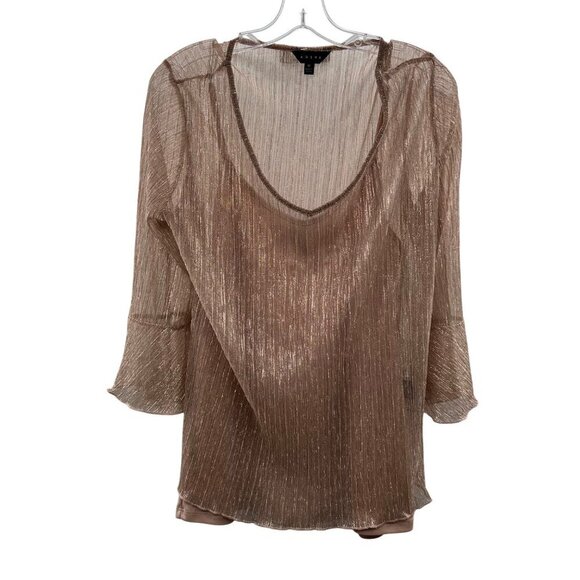 ADIVA Women's Layered V-Neck Blush Metallic Top Size Medium - Picture 1 of 9